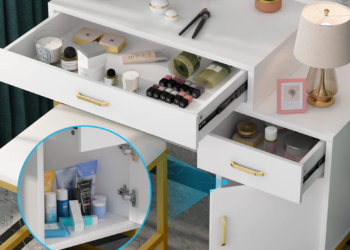 Tribesigns Makeup Vanities With Large Mirror with 9 LED Lights